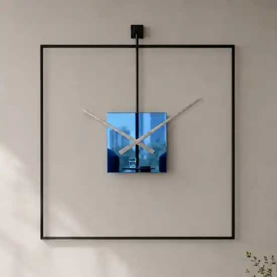 Soddisfatti O Rimborsati Grande orologio moderno da parete quadrato nero effetto specchio blu 80x80cm