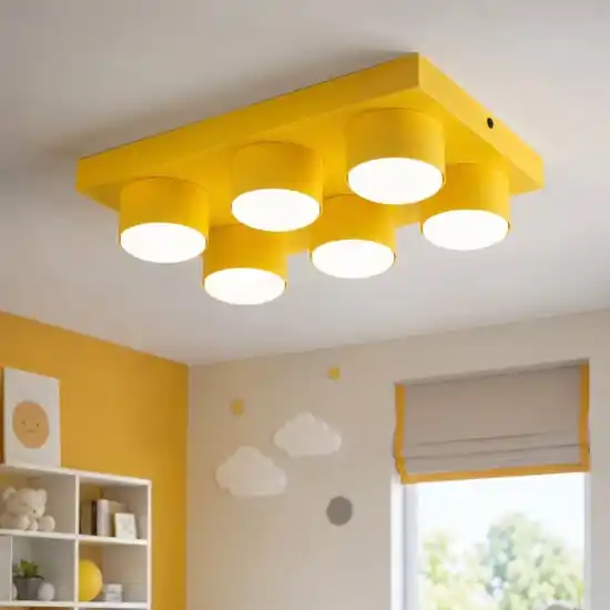 Prezzo Di Fabbrica Plafoniera per cameretta bambini mattoncino giallo 6 luci moderna