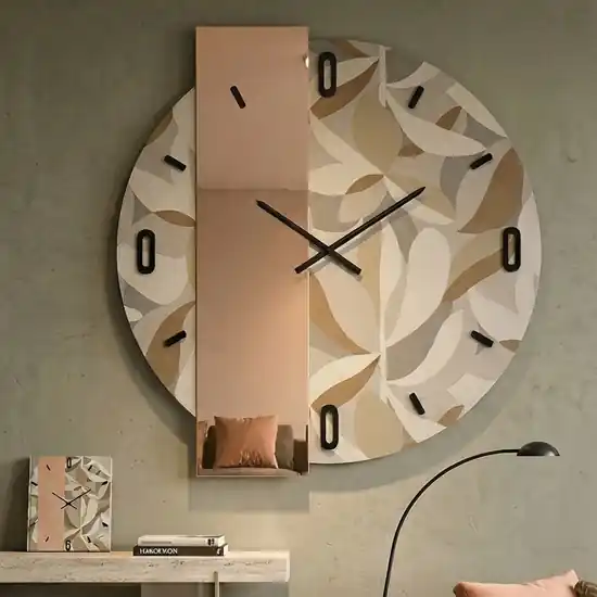 Professionale Orologio da parete 80 cm rotondo specchio rosa carta da pareti ficus moderno per soggiorno