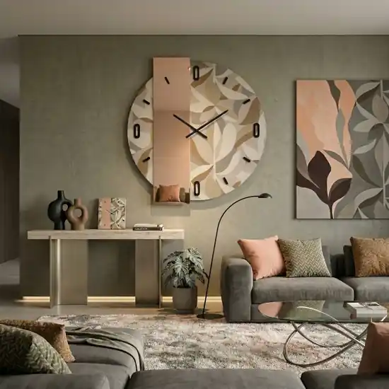 Sconto Grande orologio da parete 100 cm carta da parati ficus specchio rosa per soggiorno