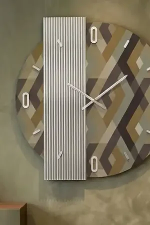 A Buon Prezzo Grande orologio 100 cm da parete con carta da parati specchio cannettato design moderno