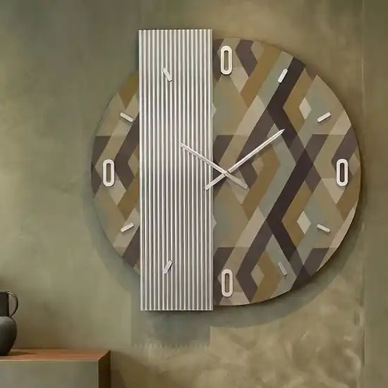 A Buon Prezzo Grande orologio 100 cm da parete con carta da parati specchio cannettato design moderno