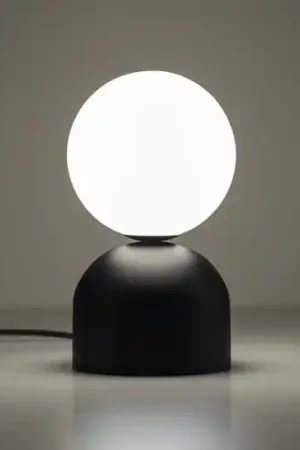 Abat-jour lampada da comodino nera sfera di vetro bianco design moderna Occasione Imperdibile