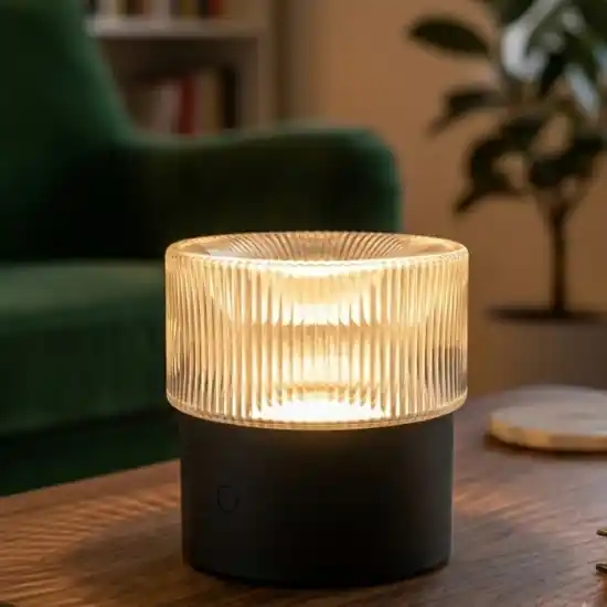 Soddisfatti O Rimborsati Vivida lampada da tavolo pilastro vetro rigato trasparente dimmerabile