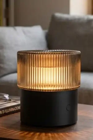 Vivida lampada da tavolo pilastro vetro fumè led cct Esclusivo