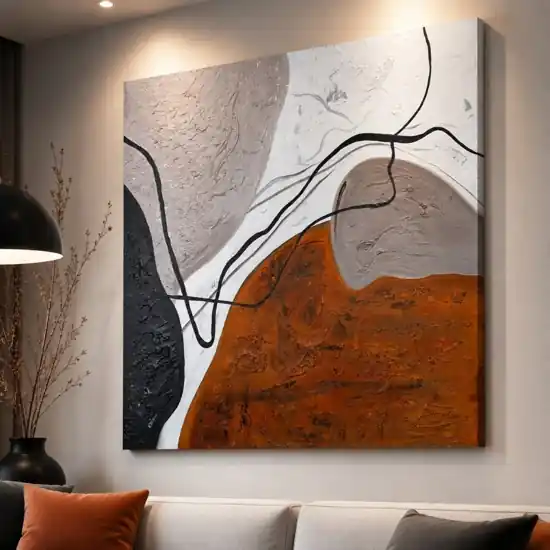 Quadro astratto moderno linea e materia 120x120 per salone Occasione Imperdibile