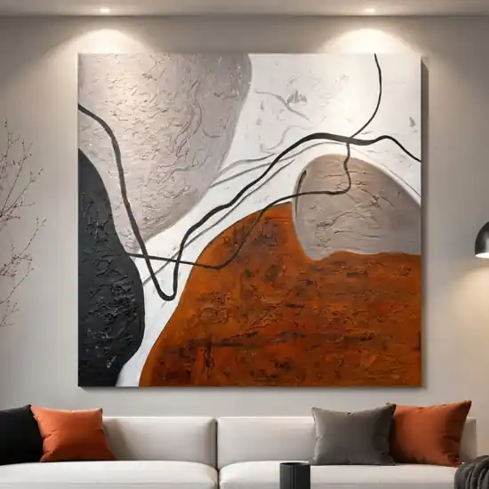 Quadro astratto linea e materia 80x80 moderno dipinto a rilievo Sconto