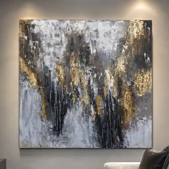 Quadro astratto moderno materia di luce 80x80 cm dipinto a rilievo per salone Ultime Pezzi