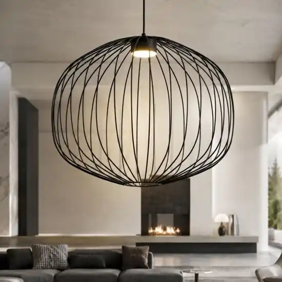 Novità Lampadario a sospensione sfera gabbia di metallo nero per soggiorno moderno