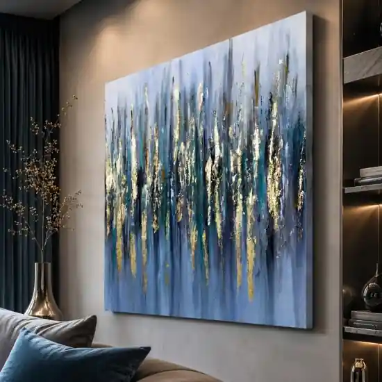 Quadro pioggia oro 120x120 cm astratto moderno materico quadrato dipinto a rilievo Must-Have