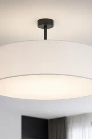 A Buon Prezzo Plafoniera cilindro di tessuto bianco 60 cm per soggiorno moderno