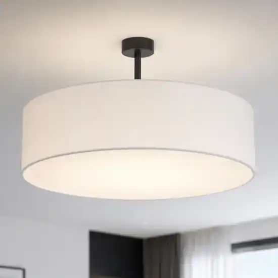 A Buon Prezzo Plafoniera cilindro di tessuto bianco 60 cm per soggiorno moderno