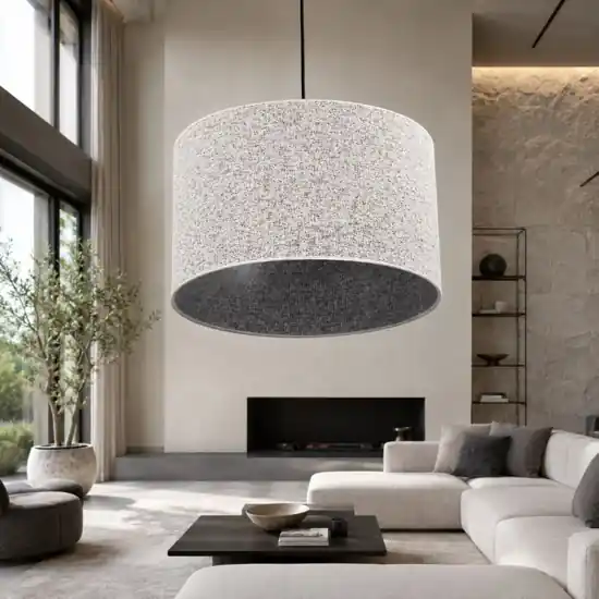 A Buon Prezzo Lampadario a sospensione cilindro di tessuto bianco nero