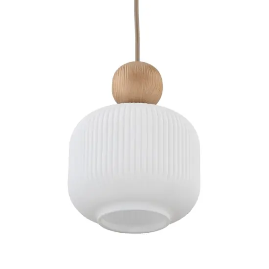Lampada a sospensione inserti in legno vetro bianco Offerta Limitata