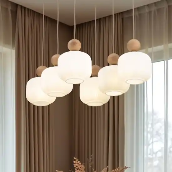 Lampadario in legno e vetro per soggiorno moderno con pendenti a sospensione Non Perdere