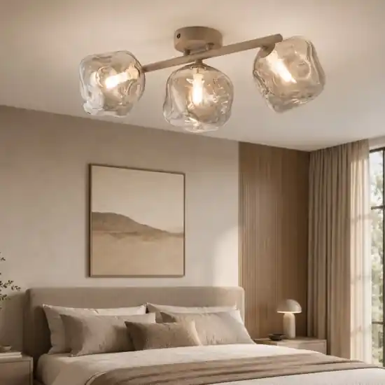 Plafoniera per camera da letto design moderna tortora vetri sfere cognac Spedito Oggi