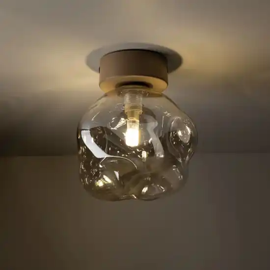 Ultima Occasione Lampada da soffitto tortora plafoniera sfera vetro design cognac