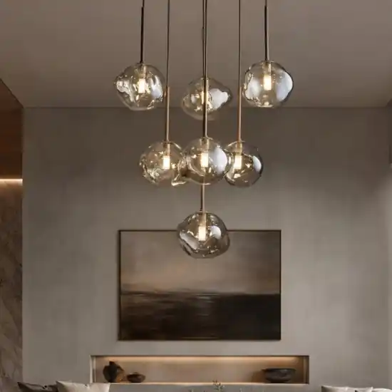 Lampadario a sospensioni in vetro cognac pendenti design moderno per soggiorno Ultime Pezzi