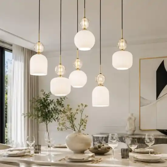 lampadario elegante per soggiorno salotto pendenti in vetro ambra bianco Offerta Lampo