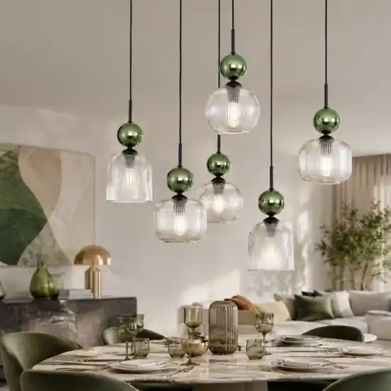 lampadario elegante per soggiorno sfere in vetro verde Promo Stagionale