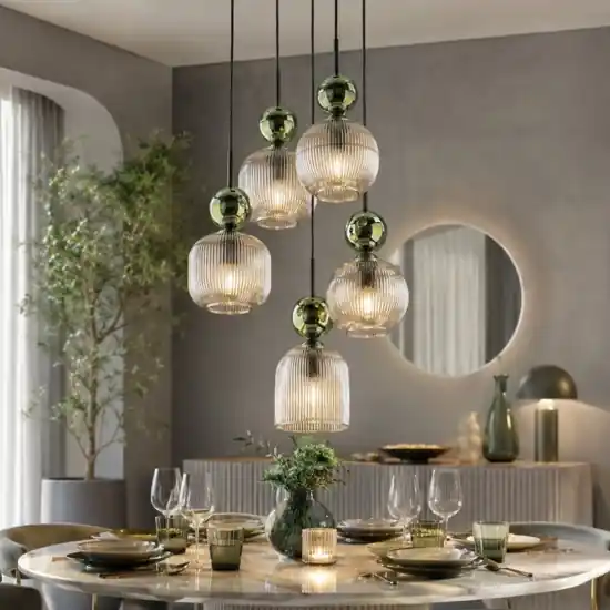 lampadario a 5 vetri giallo ambra pendenti per soggiorno contemporaneo Prezzo Ridotto
