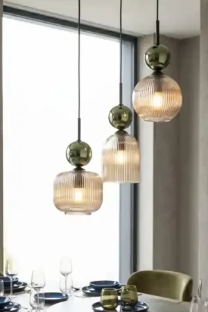A Buon Prezzo lampadario 3 sfere di vetro verde ambra a sospensione