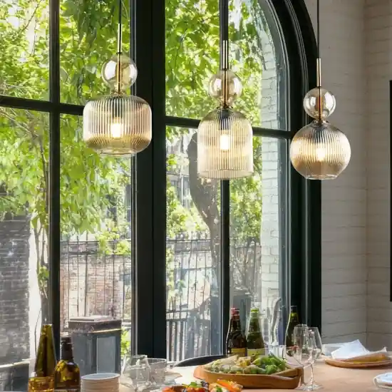 lampadario per cucina 3 vetri ambra pendenti Spedito Oggi