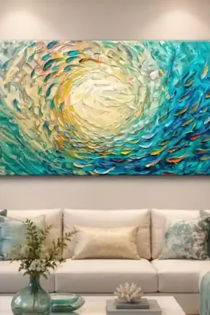 A Buon Prezzo Quadro moderno vortice multicolor 77x143 stampa con decoro a rilievo