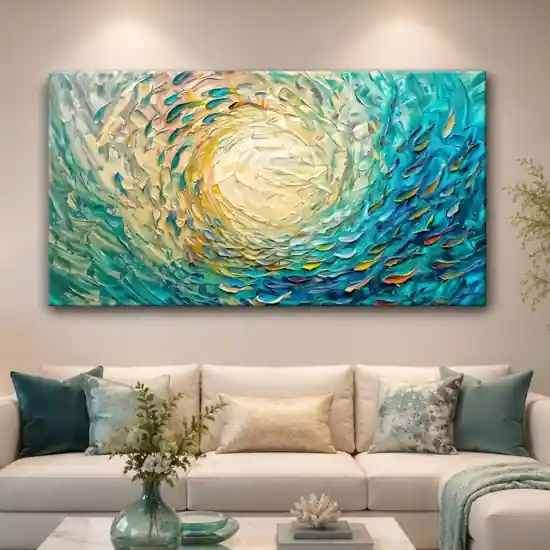 A Buon Prezzo Quadro moderno vortice multicolor 77x143 stampa con decoro a rilievo