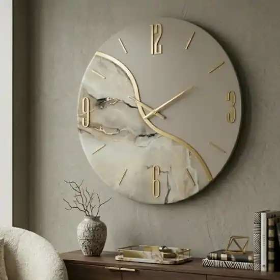 Orologio rotondo da parete moderno effetto marmo dettagli oro 50cm Consegna Rapida