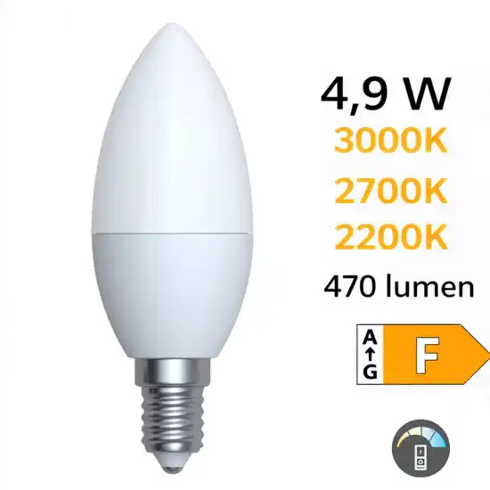 Lampadina led e14 4,9w 3000k 2700k 2200k 470 lumen dimmerabile Ultima Occasione