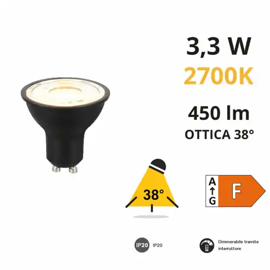 A Buon Prezzo Lampadina gu10 led 3w 2700k 450 lumen ottica 38 dimmerabile