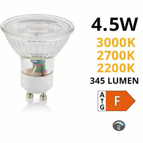 Promozione Esclusiva Lampadina gu10 led 4,5w cct 2200k 2700k 3000k 345 lumen ottica 36
