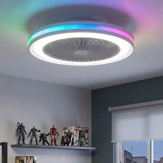 Lampadario ventilatore moderno bianco per cameretta led cct rgb 13mq Nuova Collezione