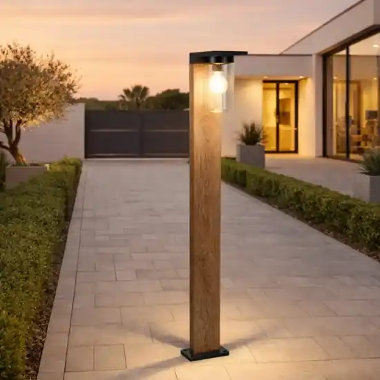 Nuovo Arrivo Paletto lampione da giardino effetto legno con vetro sensore crepuscolare