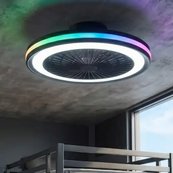 Economico Lampadario ventilatore con pale nero design led cct rgb per cameretta 13mq