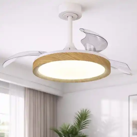 Plafoniera ventilatore pale retrattili bianco e legno led cct stanza 13mq Super Prezzo