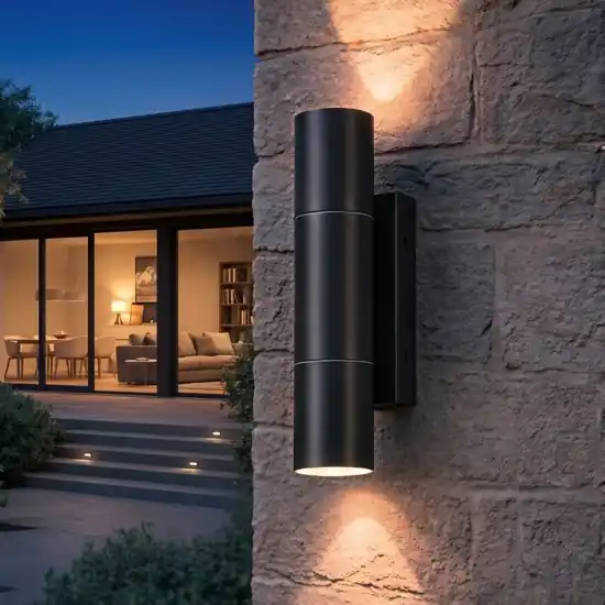 Applique cilindro 2 luci da esterno antracite anti corrosione ip65 Di Tendenza