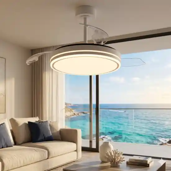 Ventilatore da soffitto 13-20mq pale retrattili bianco led con telecomando Saldi