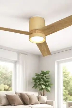 Ventilatore da soffitto ceramica beige pale legno luce led cct 13-20mq con telecomando Reso Gratuito