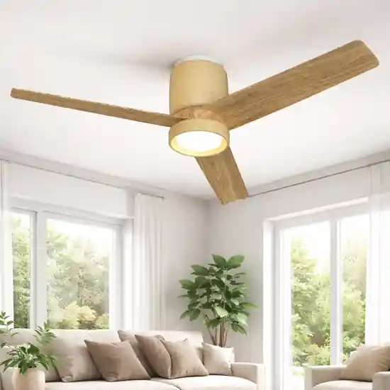 Ventilatore da soffitto ceramica beige pale legno luce led cct 13-20mq con telecomando Reso Gratuito