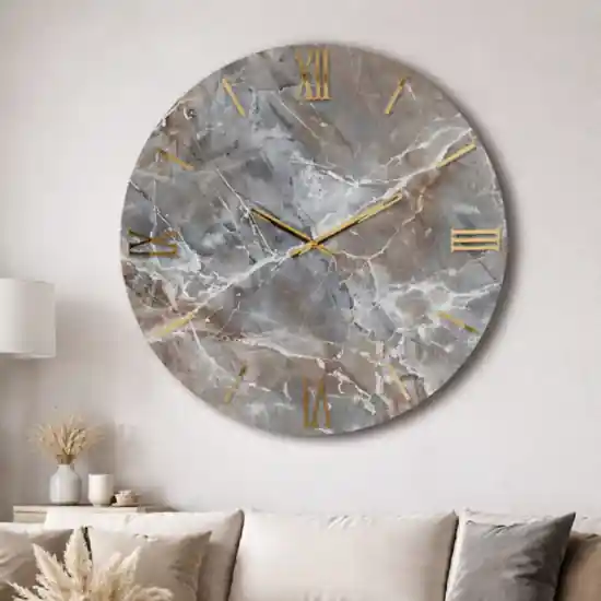 Orologio da parete moderno effetto marmo dettagli foglia oro 80cm Ultimissimo Modello