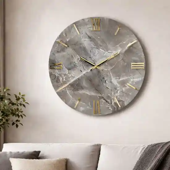 Orologio rotondo da parete effetto marmo chiaro dettagli foglia oro Compra Oggi Stesso