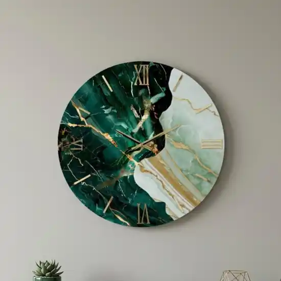 Novità Grande orologio moderno da parete verde effetto marmo rotondo 80cm