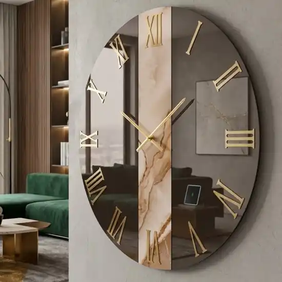 Prezzo Di Fabbrica Grande orologio da parete 80 cm specchiato bronzo numeri rimani oro effetto marmo