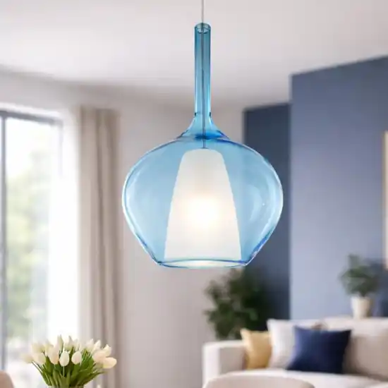 Ideal lux kalique sp1-1 d28 lampada a sospensione vetro azzurro Nuova Collezione