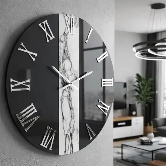 Prezzo Conveniente Orologio da parete grandi dimensioni specchio fume resina marmo grigio