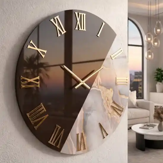 Orologio da parete 60 cm tondo specchiato bronzo effetto marmo cipria Soddisfatti O Rimborsati