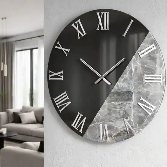Orologio da parete 80cm specchiato fume effetto marmo grigio scuro Affare