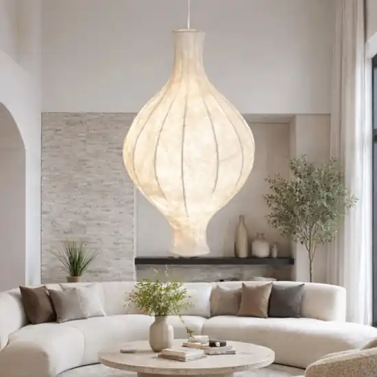 Lampadario a sospensione design in seta di gelso bianco sabbia Non Perdere